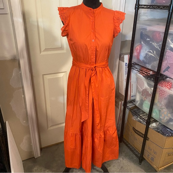 Who What Wear Dresses & Skirts - Who What Wear Dress Women Small Eyelet Short sleeve Tier Pleated Button Up belt